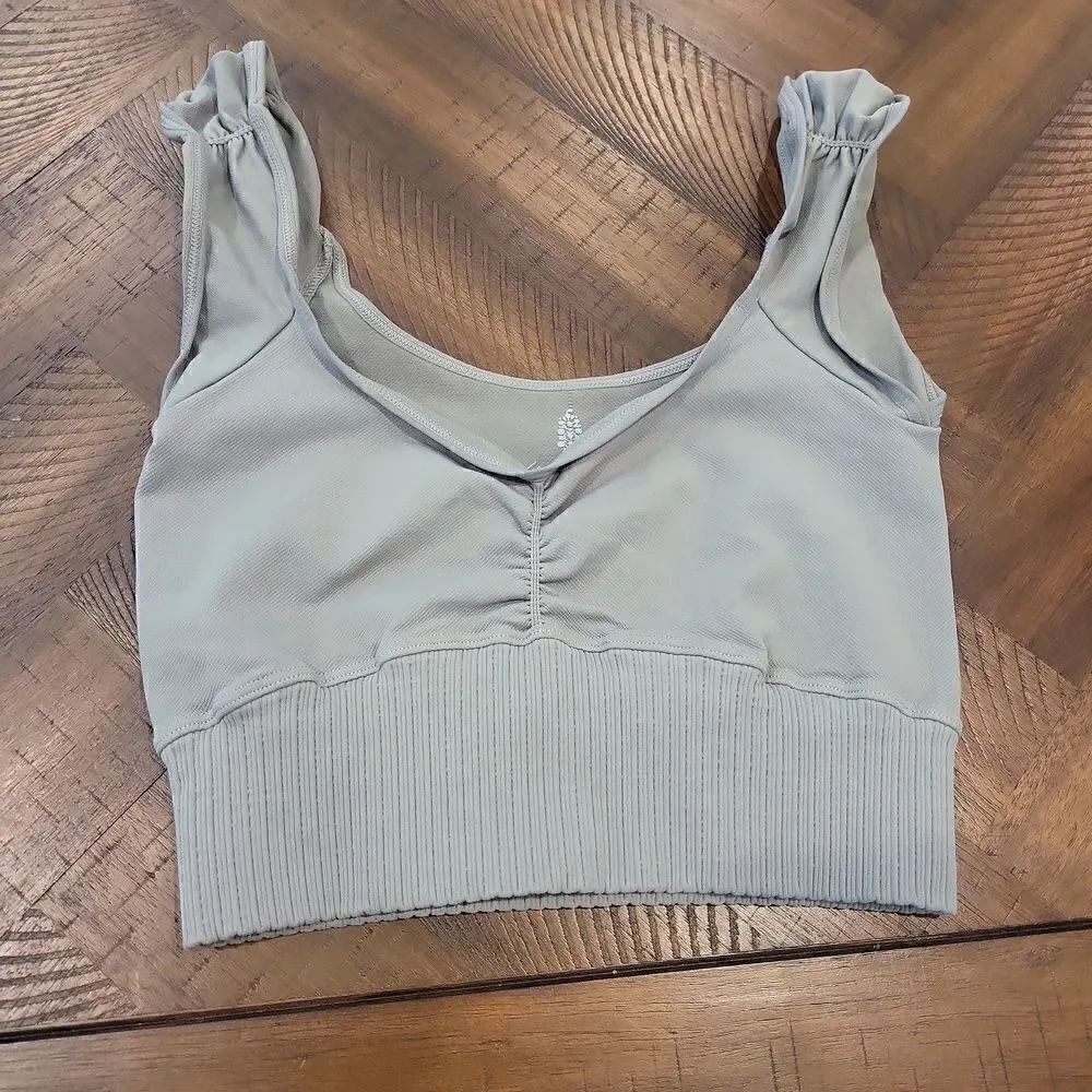 Free People V-Neck Tank With Ruched Straps Green XS/S